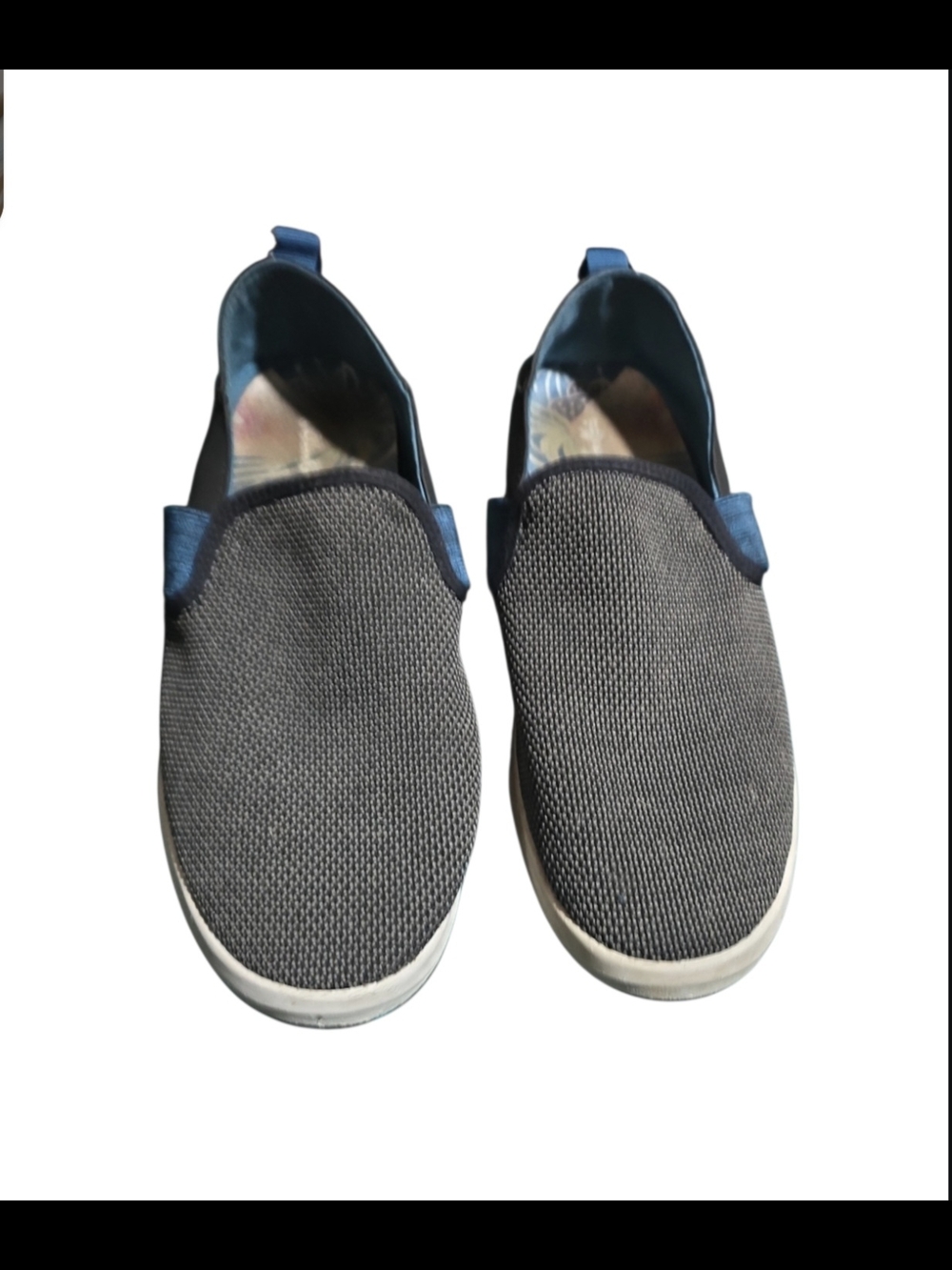 OluKai Slip-On Sneakers in Gray with Blue Trim